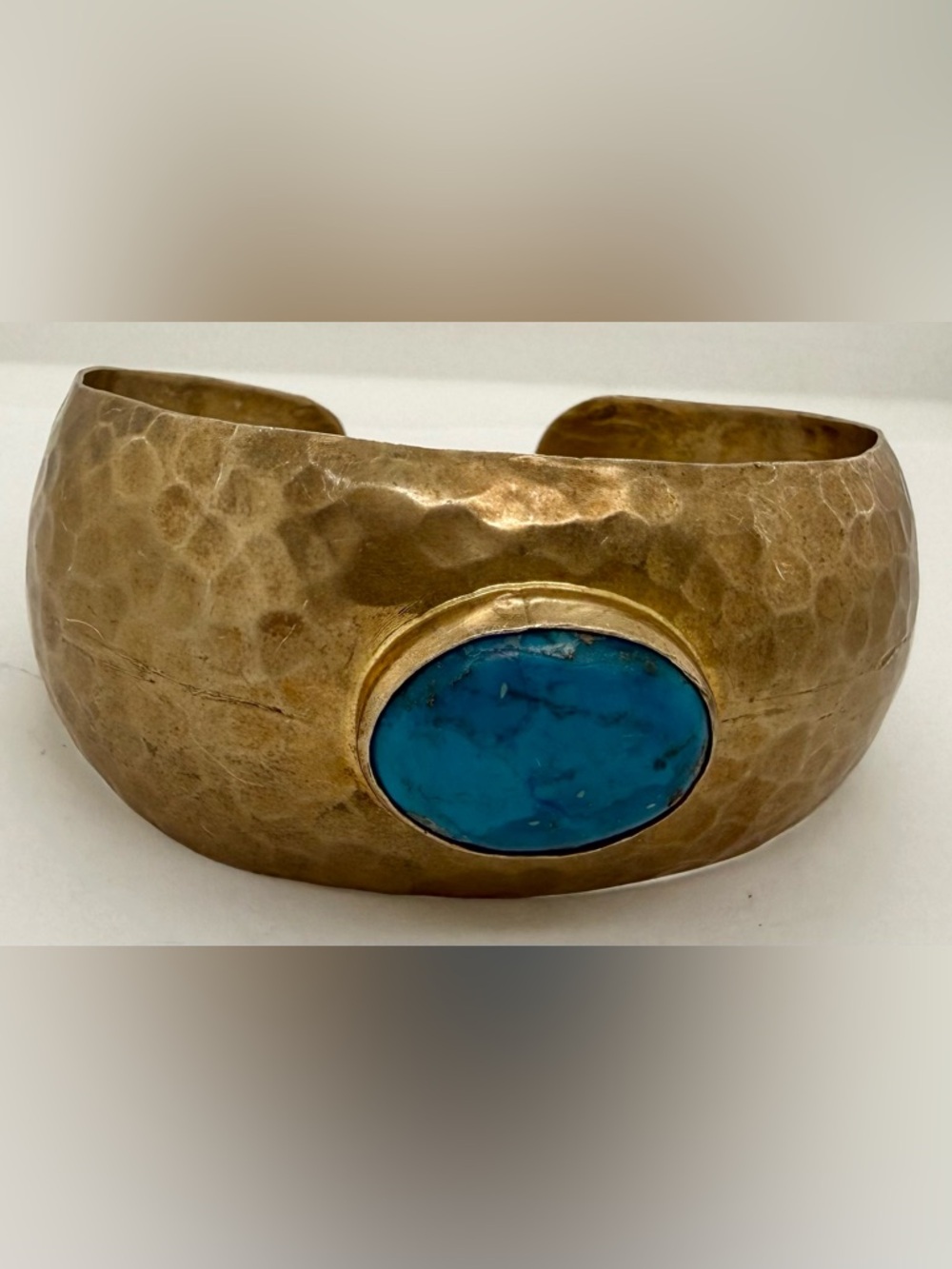 Hammered Sterling Silver 9.25 Gold plated Cuff Bracelet with Turquoise Stone